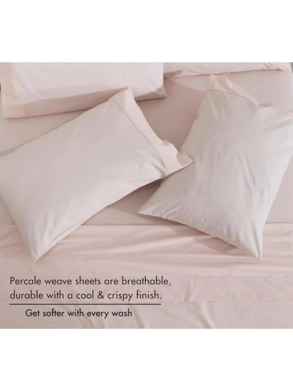 Queen Size 6-Piece Cotton Percale Sheet Set - Blush Pink, Cooling, Deep Pocket